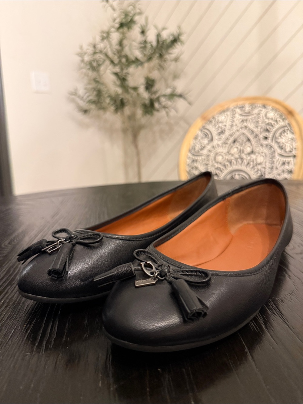 Coach Black Leather Ballet Flats with Tassel Bow - Picture 4 of 5